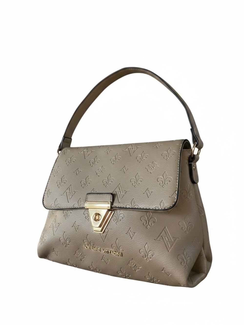 Adrienne Vittadini Taupe Embossed Top-Handle Satchel with Gold Hardware